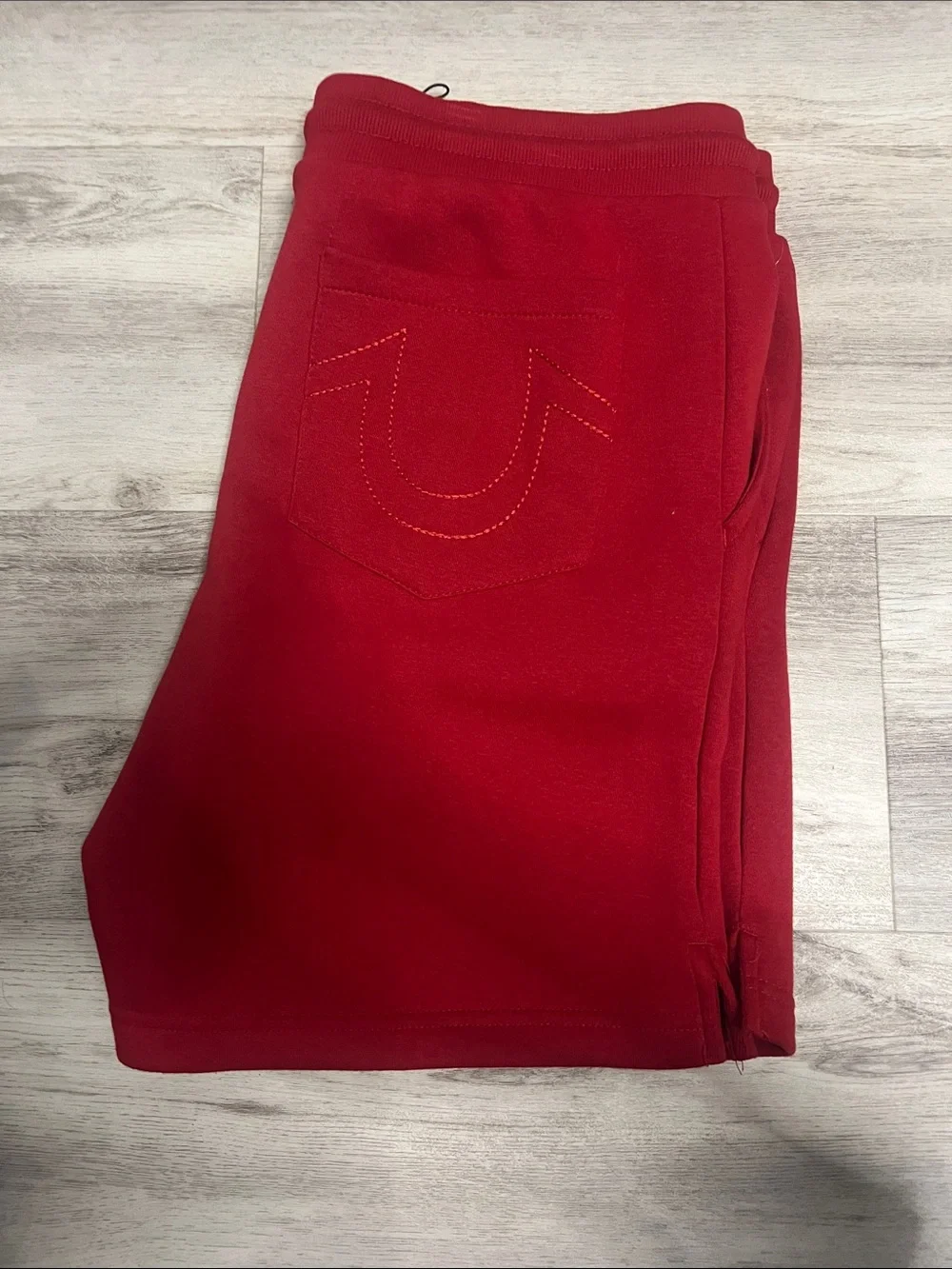 True Religion Men's Red Athletic Logo Knit Shorts
